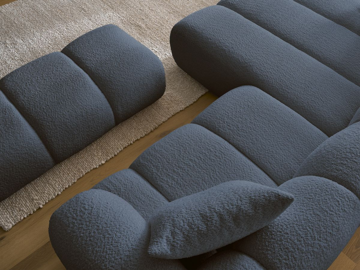 Bobochic Pamira Ecksofa mit Pouf Bouclé-Stoff Dunkelblau Ecke links