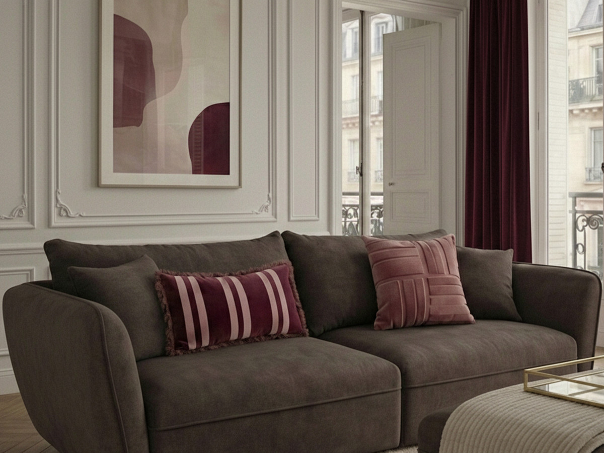 Bobochic Luigi Sofa 3-Sitzer mit Pouf Strukturstoff Taupe