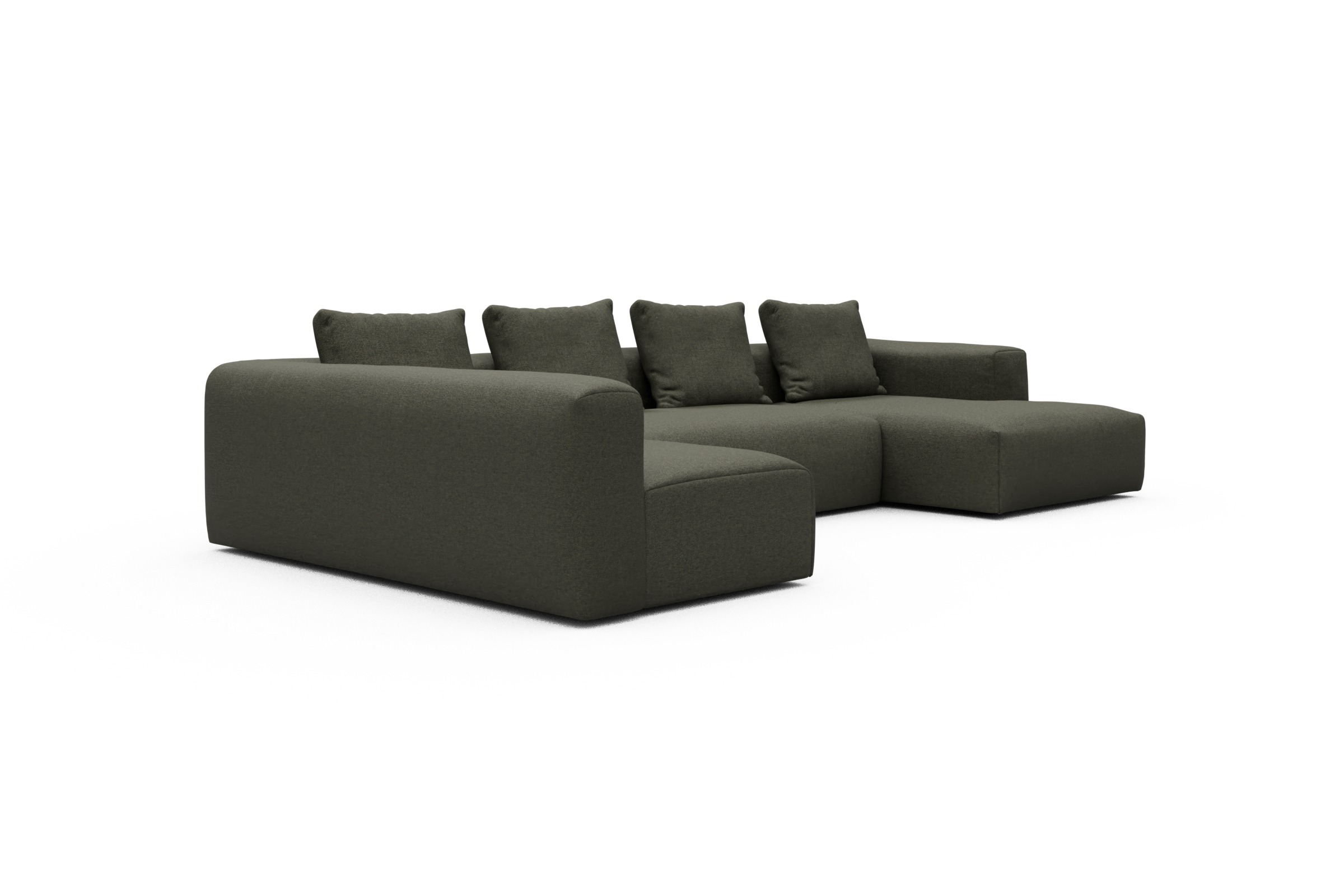 Wohnlandschaft Fred Chaiselongue rechts mit 2-Sitzer und lange Armlehne links Sama-Winter-Moss