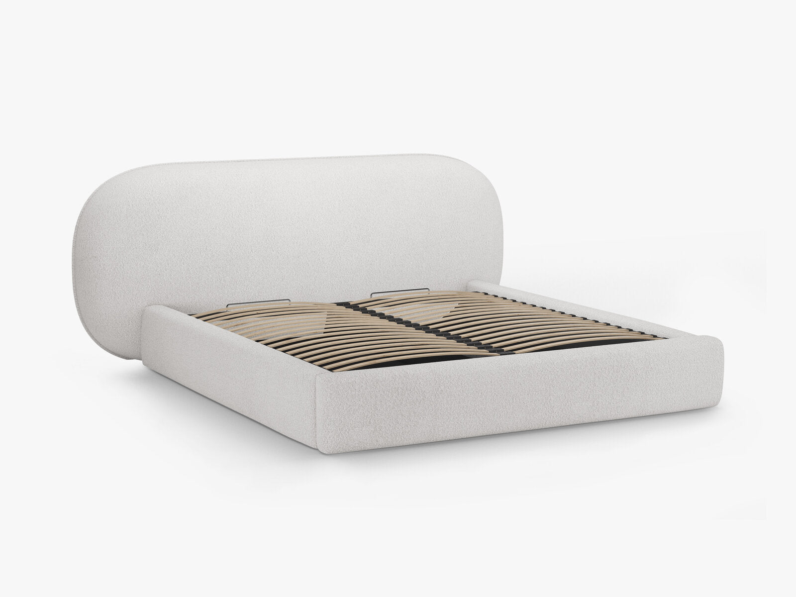 Micadoni Stauraumbett mit Kopfteil Ovalo Boucle Baloo Hellgrau 160x200