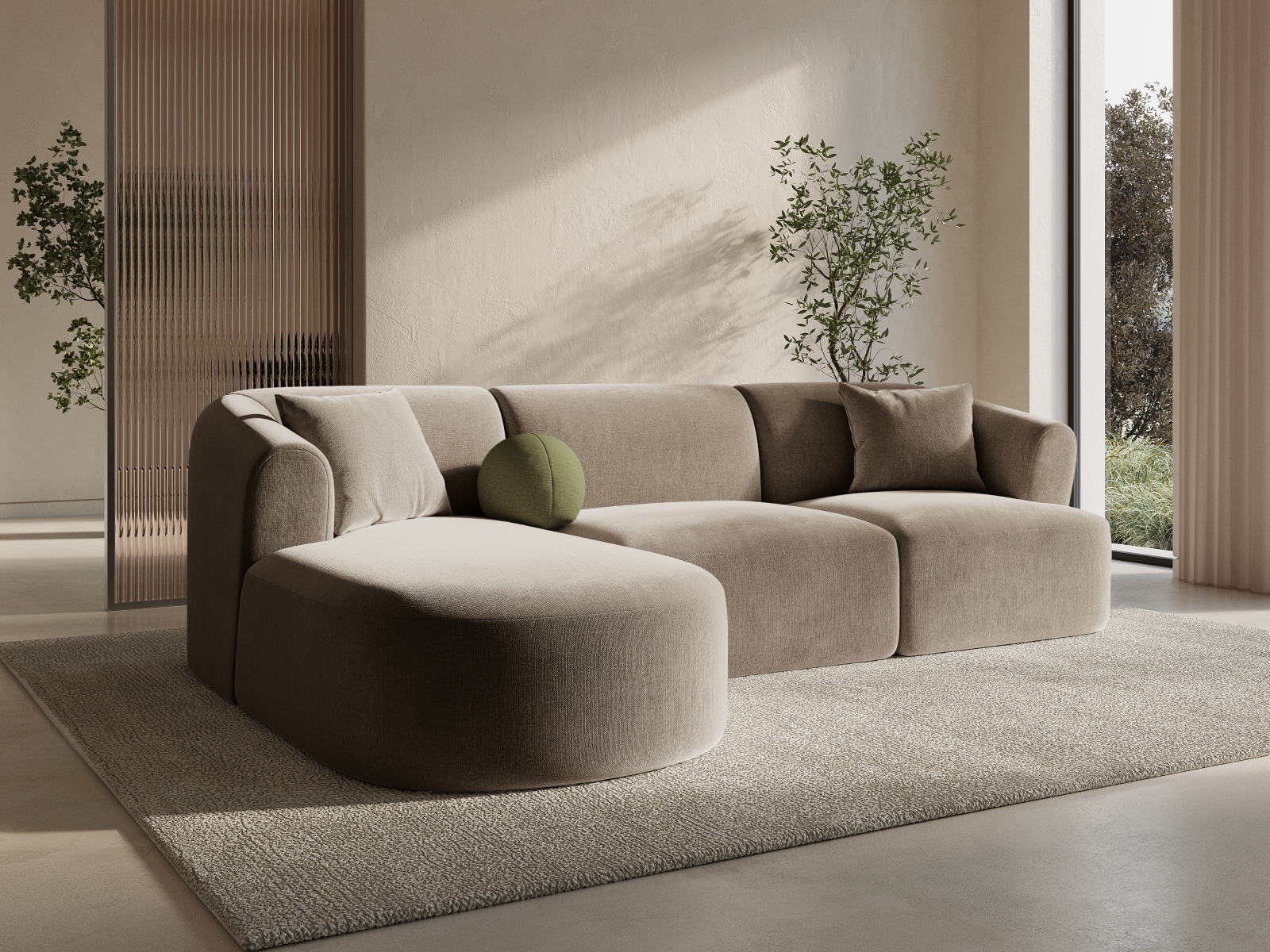 Cosmopolitan Design Ecksofa Campi 4-Sitzer Samt Vogue Dunkelbeige Links