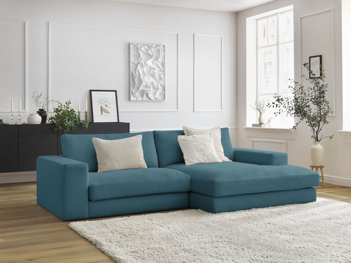 Bobochic Leonard Ecksofa 234 × 159 cm Cordsamt Hellblau Ecke rechts