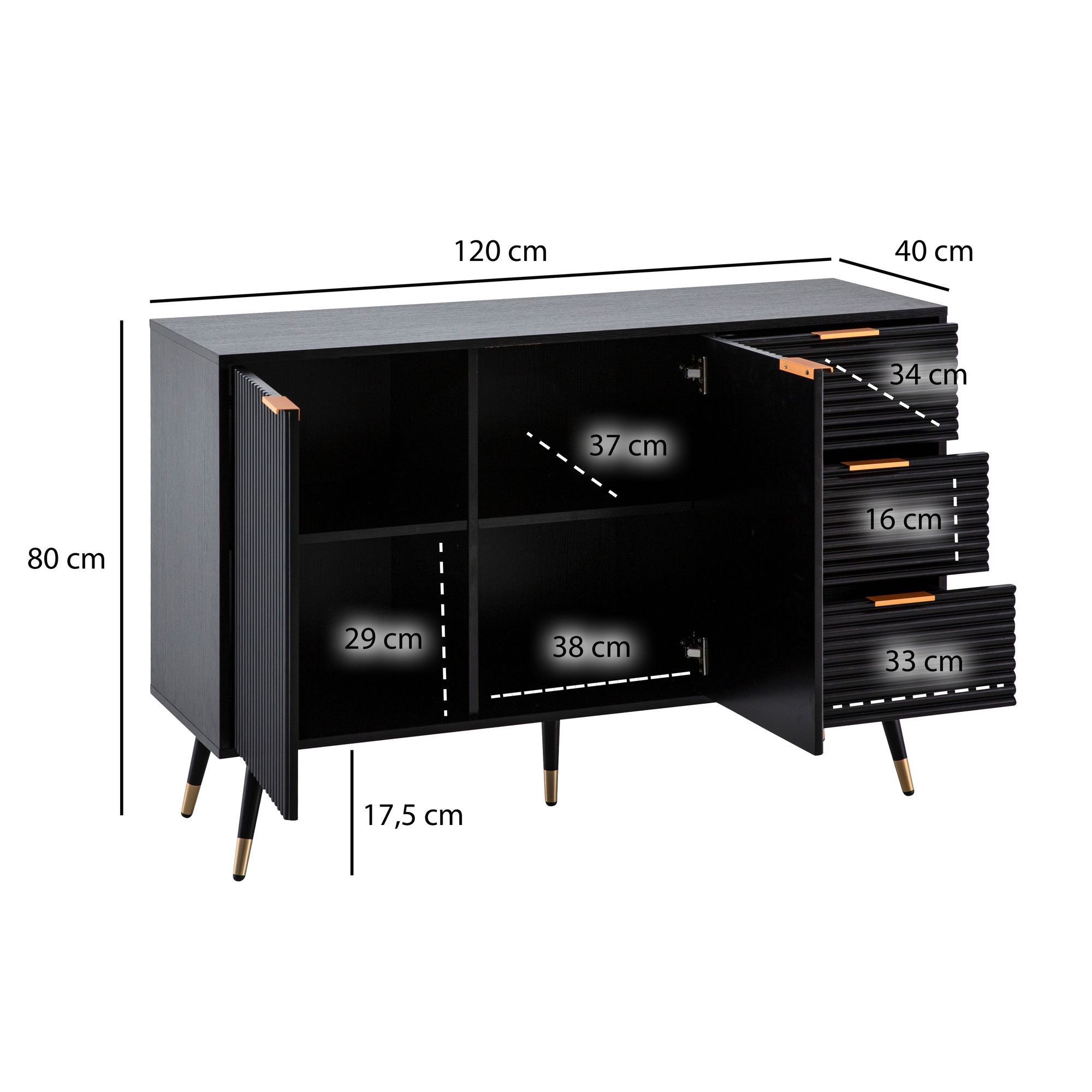 Sideboard Evenes Schwarz 120 × 40 × 80 cm