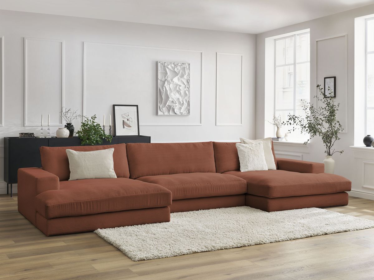 Bobochic Leonard Wohnlandschaft 349 × 159 cm Cordsamt Orange