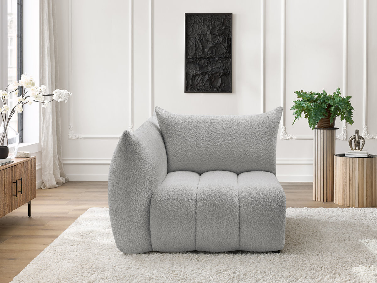 Bobochic Azra Sofamodul 1-Sitzer 117 × 112 cm Bouclé-Stoff Hellgrau Ecke links