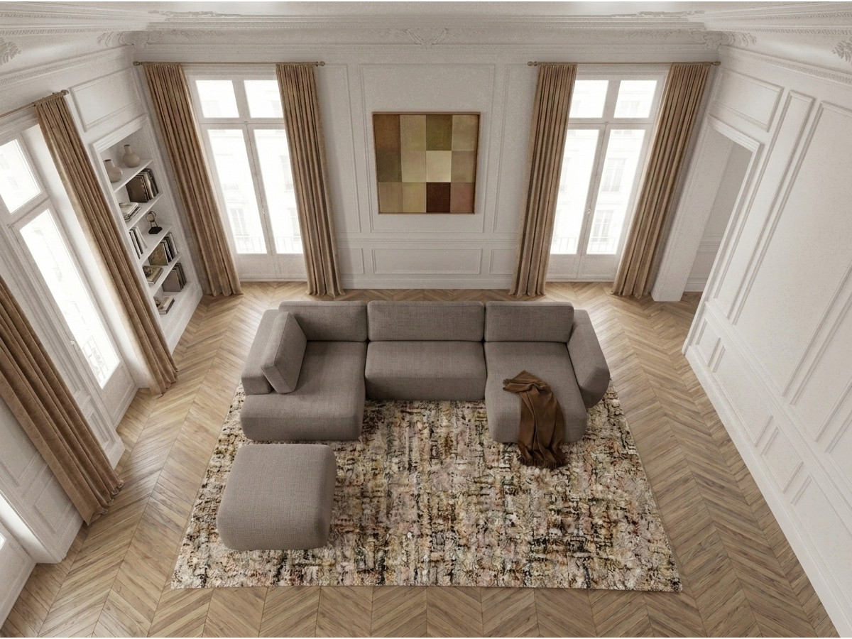 Bobochic Denise Wohnlandschaft mit Pouf Strukturstoff Taupe Ecke rechts