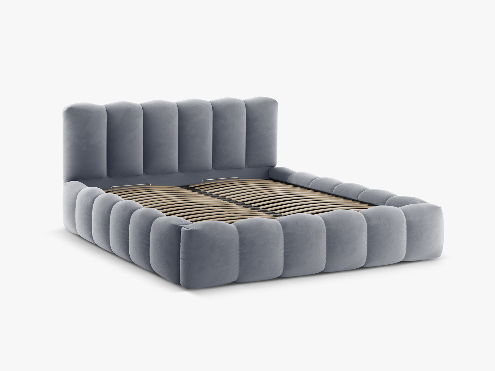 Micadoni Stauraumbett mit Kopfteil Lupine Samt Paris Grau