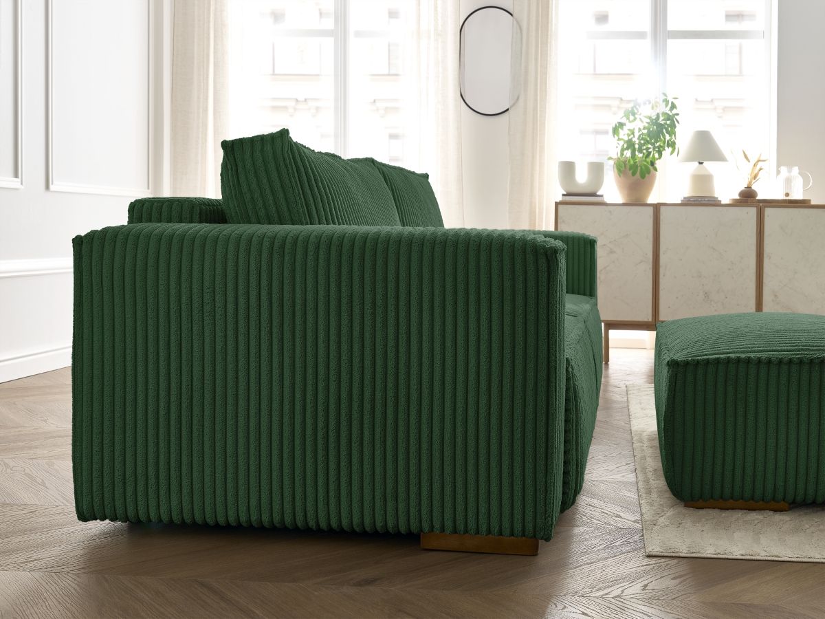 Bobochic Chelsea Schlafsofa 4-Sitzer mit Bettkasten und Pouf Breitcord weich Grün