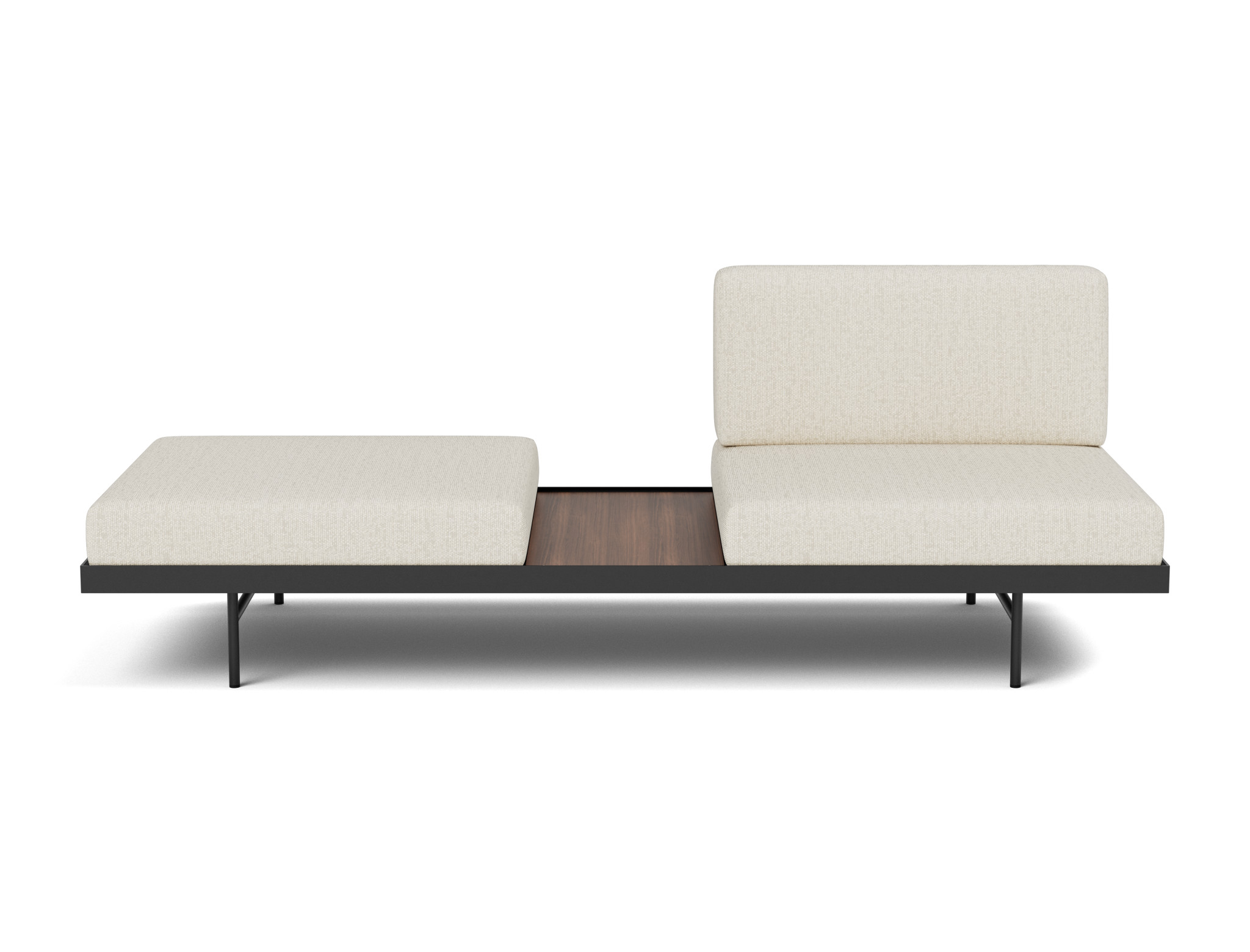 Tagesbett Puri Boucle Skandi 531-Off-White Beine mit Nussbaumtisch