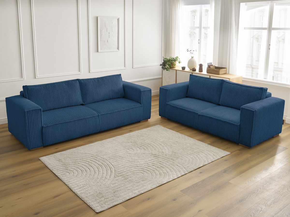 Bobochic Chelsea Sofa 5-Sitzer Breitcord weich Dunkelblau