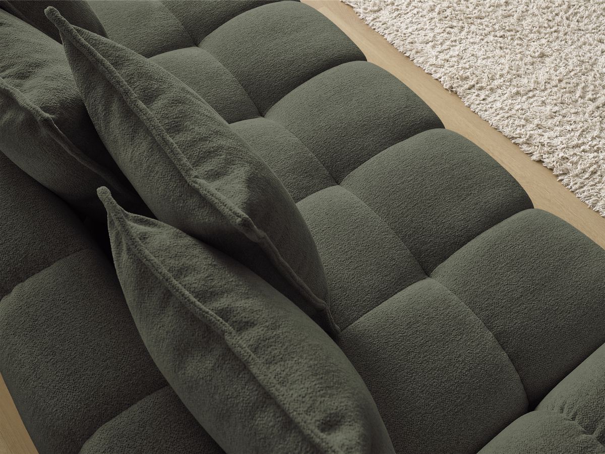 Bobochic Everest Schlafsofa 3-Sitzer mit Bettkasten, 5 Kissen Melange-Stoff Grün