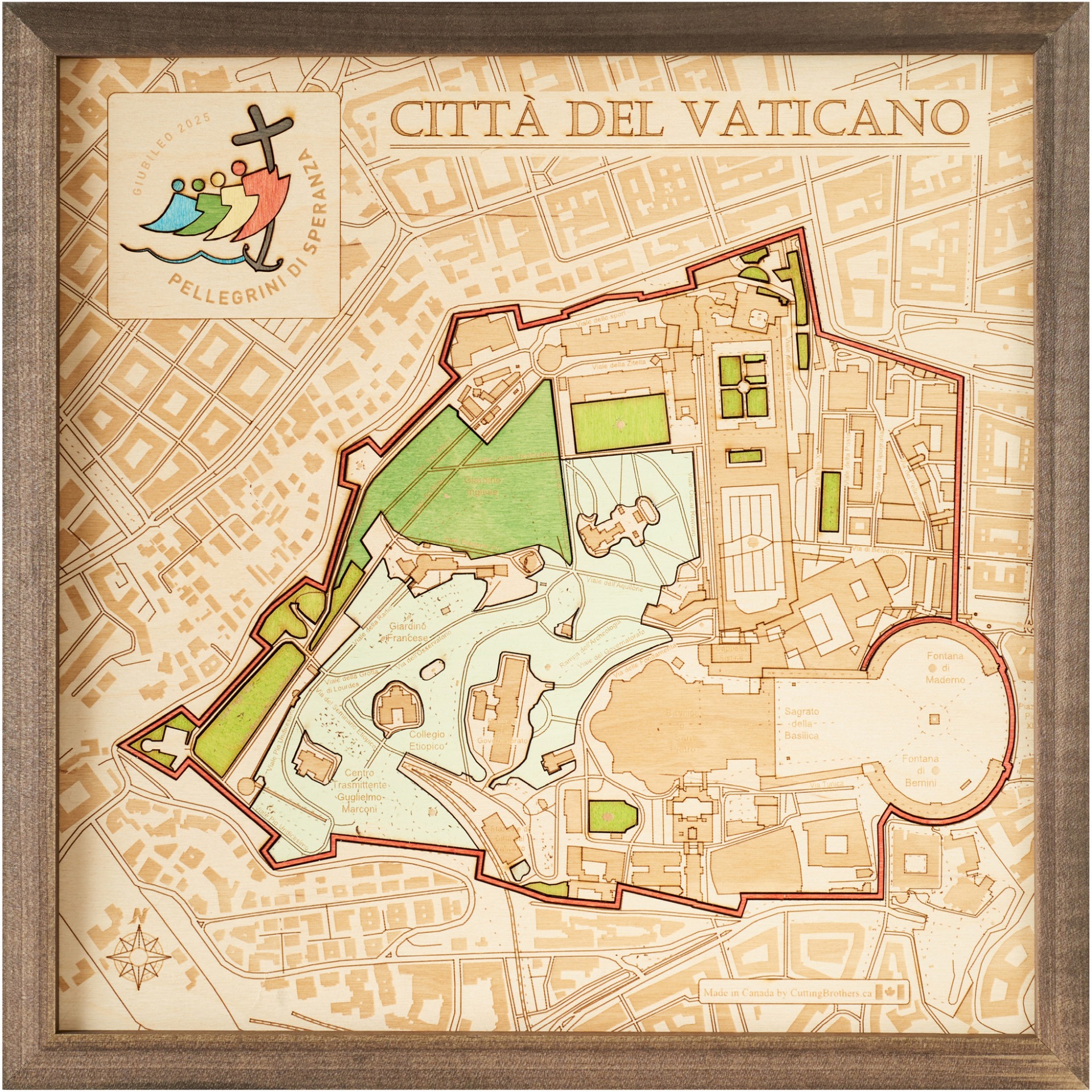 Cutting Brothers 3D Holz-Wandkarte Giubileo 2025 Vatican 35 x 35 moebelfaktor
