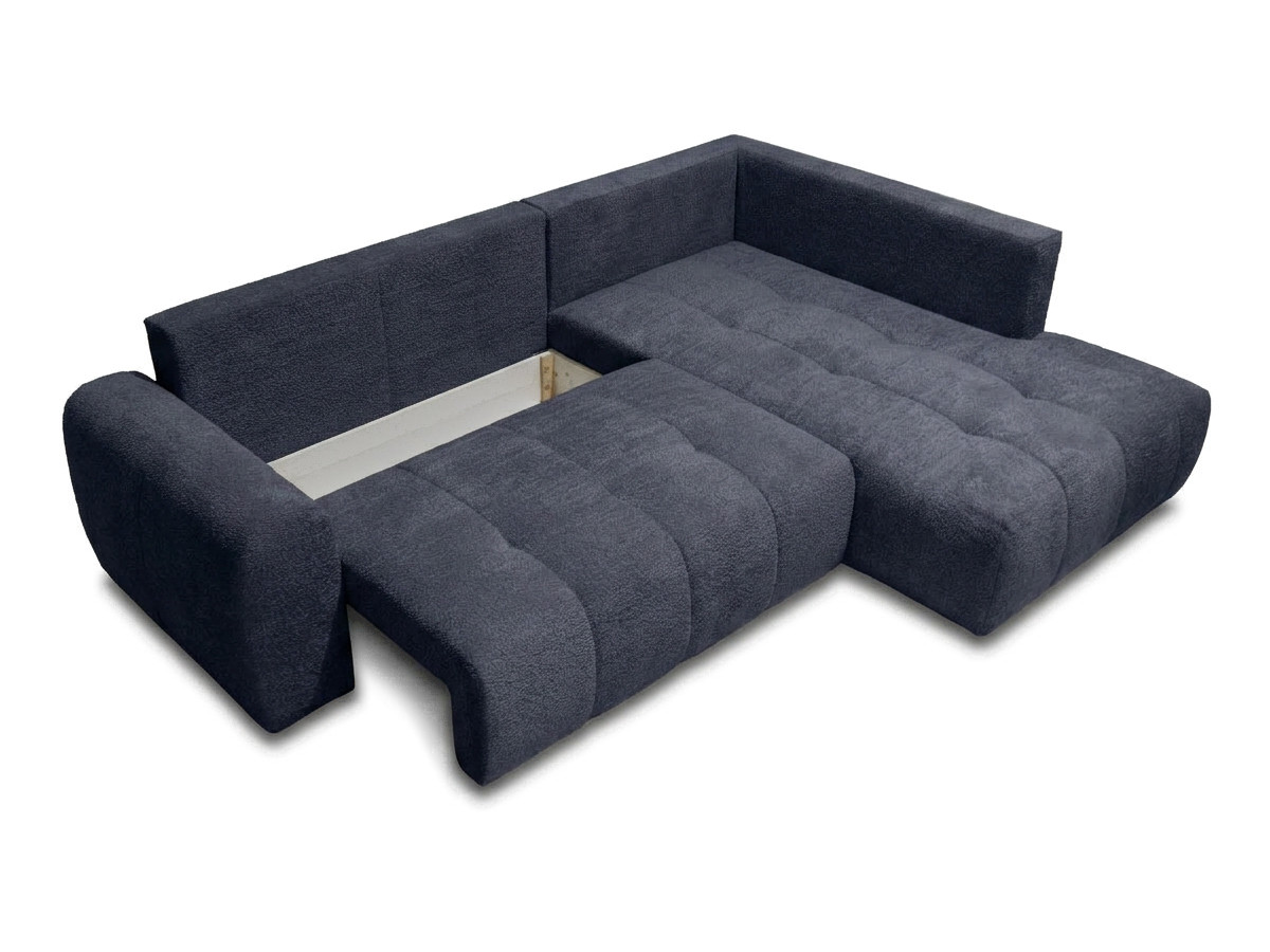 Bobochic Roxelane Ecksofa mit Schlaffunktion und Bettkasten Bouclé-Stoff Dunkelblau Ecke rechts