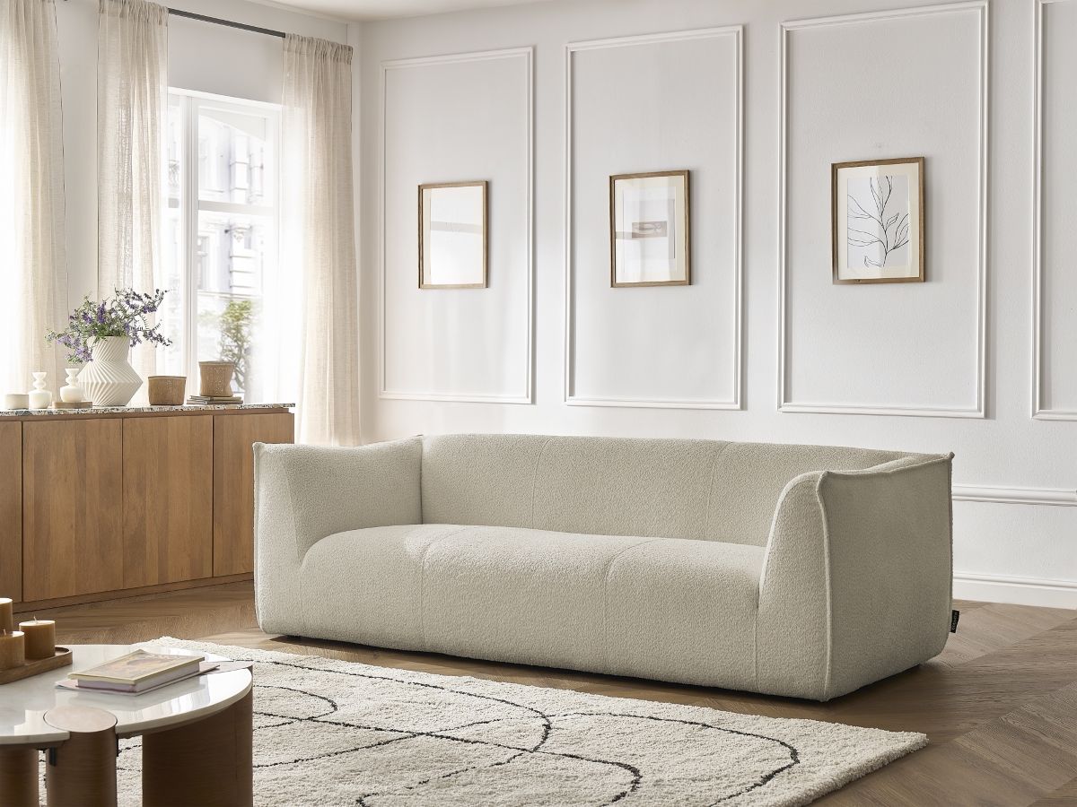 Bobochic Giorgia Sofa 3-Sitzer Bouclé-Stoff Beige
