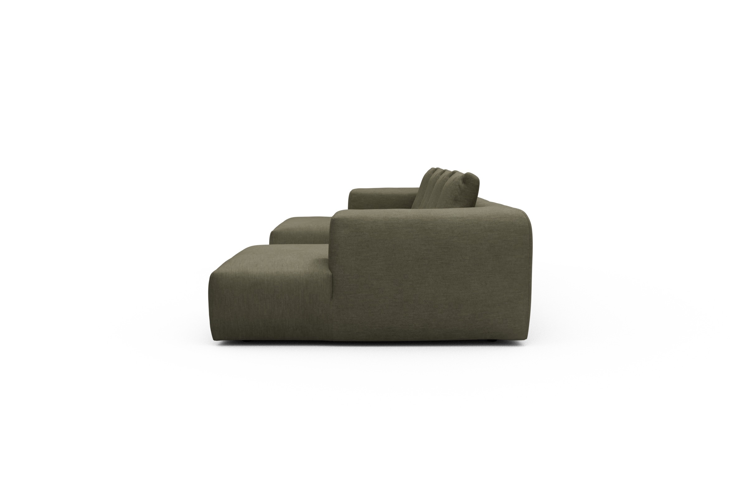 Wohnlandschaft Fred mit 2-Sitzer und Chaiselongue beidseitig Vivus-Dusty-Olive