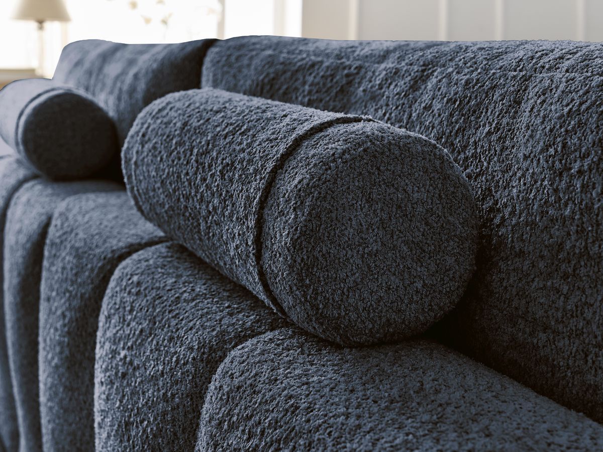 Bobochic Anakin Sofa 3-Sitzer mit Pouf, 2 Kissen Bouclé-Stoff Dunkelblau