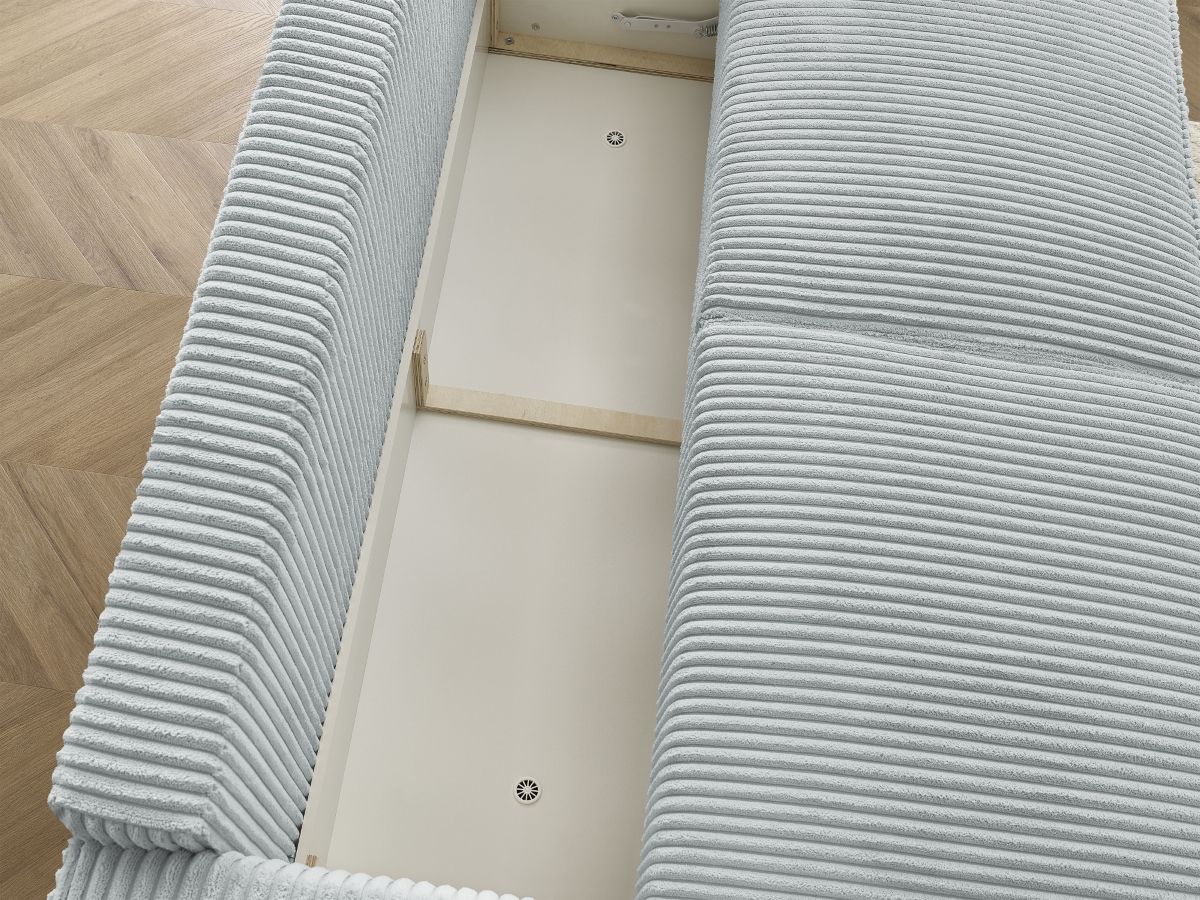 Bobochic Chelsea Schlafsofa 3-Sitzer mit Bettkasten Breitcord weich Hellgrau