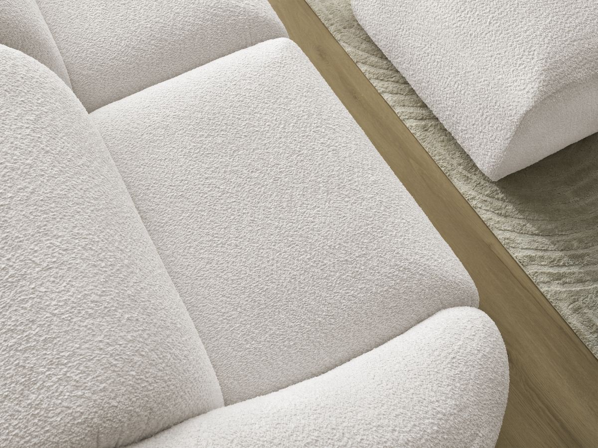 Bobochic Tina Sofa 4-Sitzer mit Pouf Bouclé-Stoff Weiß
