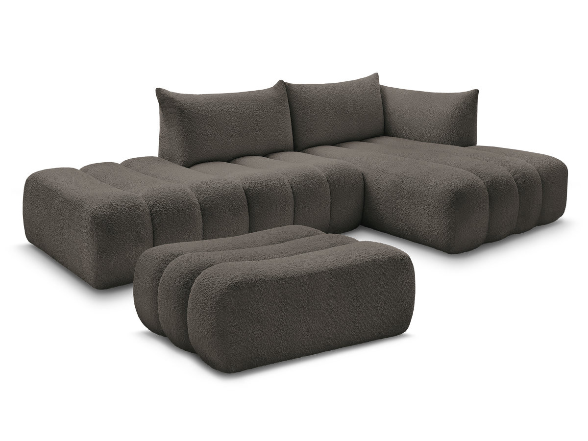 Bobochic Azra Ecksofa mit Pouf 319 × 178 cm Bouclé-Stoff Braun Ecke rechts