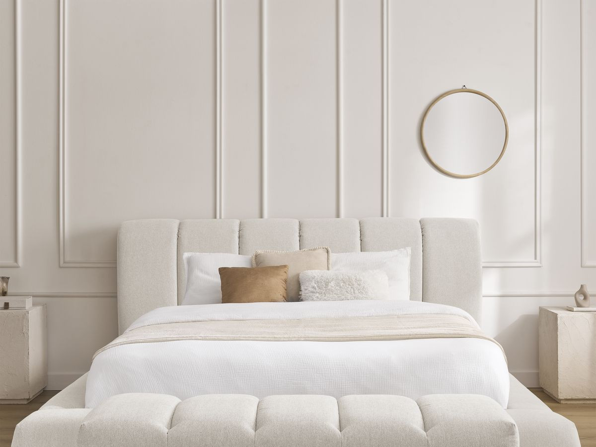 Bobochic Denali Polsterbett mit Bettkasten mit Bettbank Stoff Beige, Liegefläche 160 × 200 cm