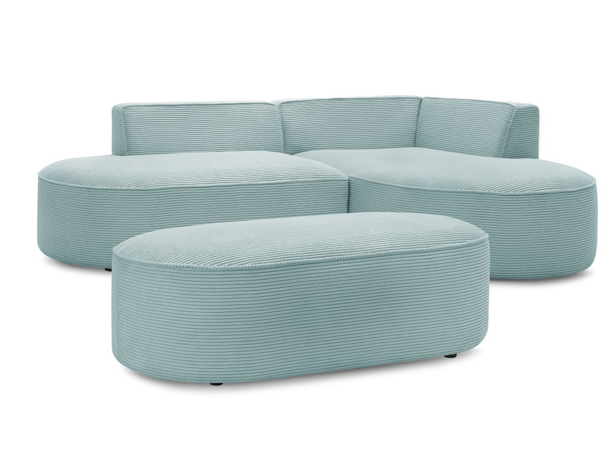 Bobochic Rousseau Ecksofa mit Pouf Cordsamt Hellblau Ecke rechts