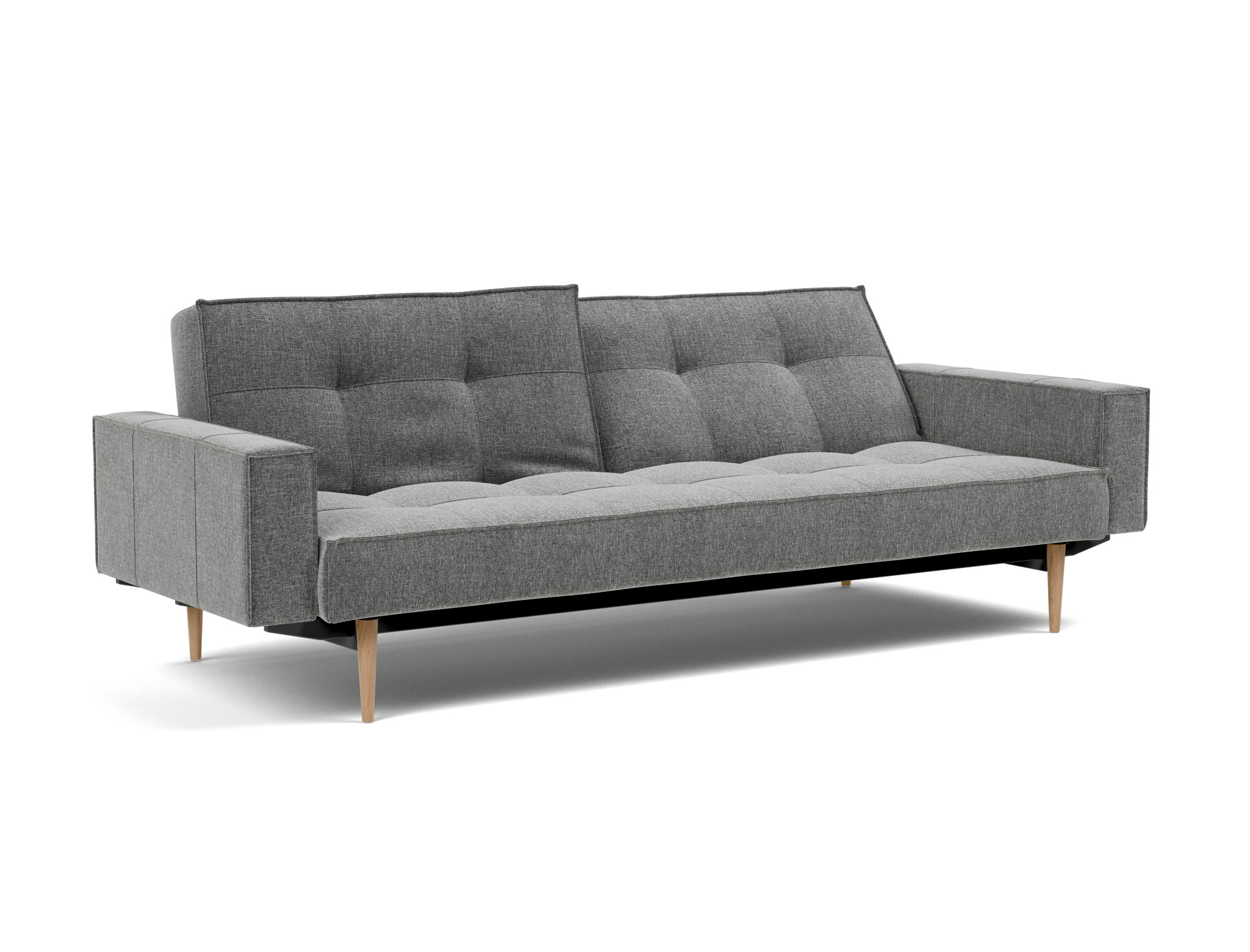 Schlafsofa Splitback mit Armlehnen Strukturierter Stoff Twist 563-Charcoal Beine Styletto Eiche hell