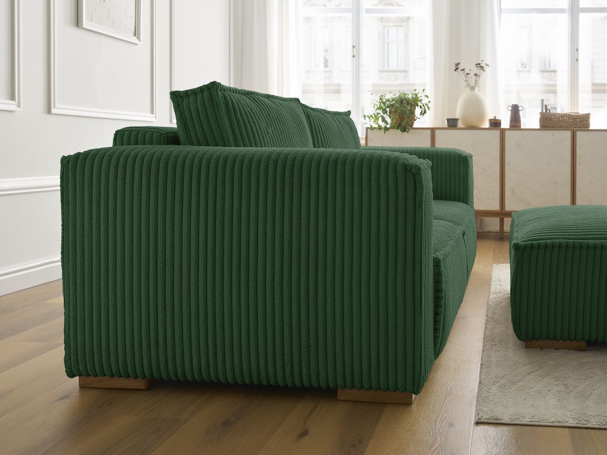 Bobochic Chelsea Sofa 3-Sitzer mit Pouf Breitcord weich Grün