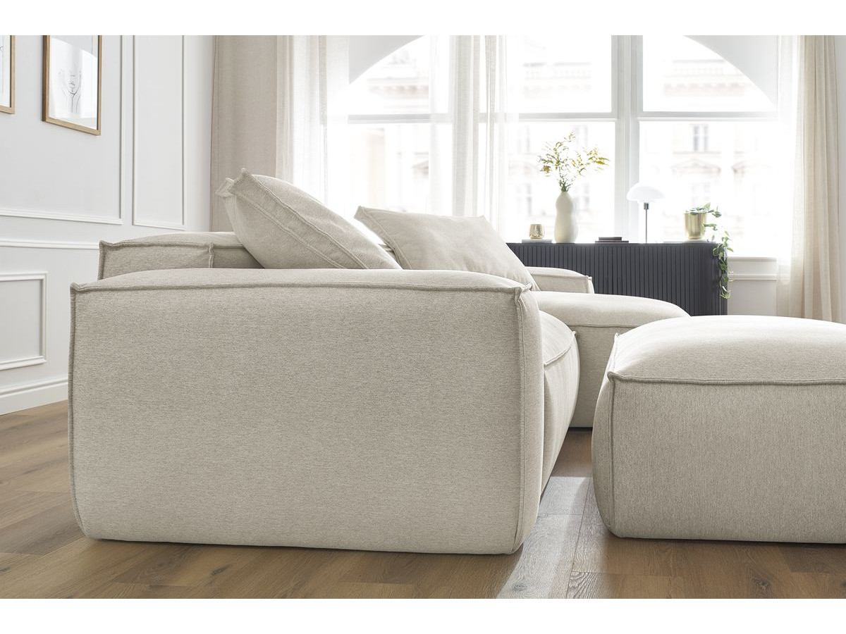 Bobochic Boheme Ecksofa mit Pouf Melange-Stoff Beige