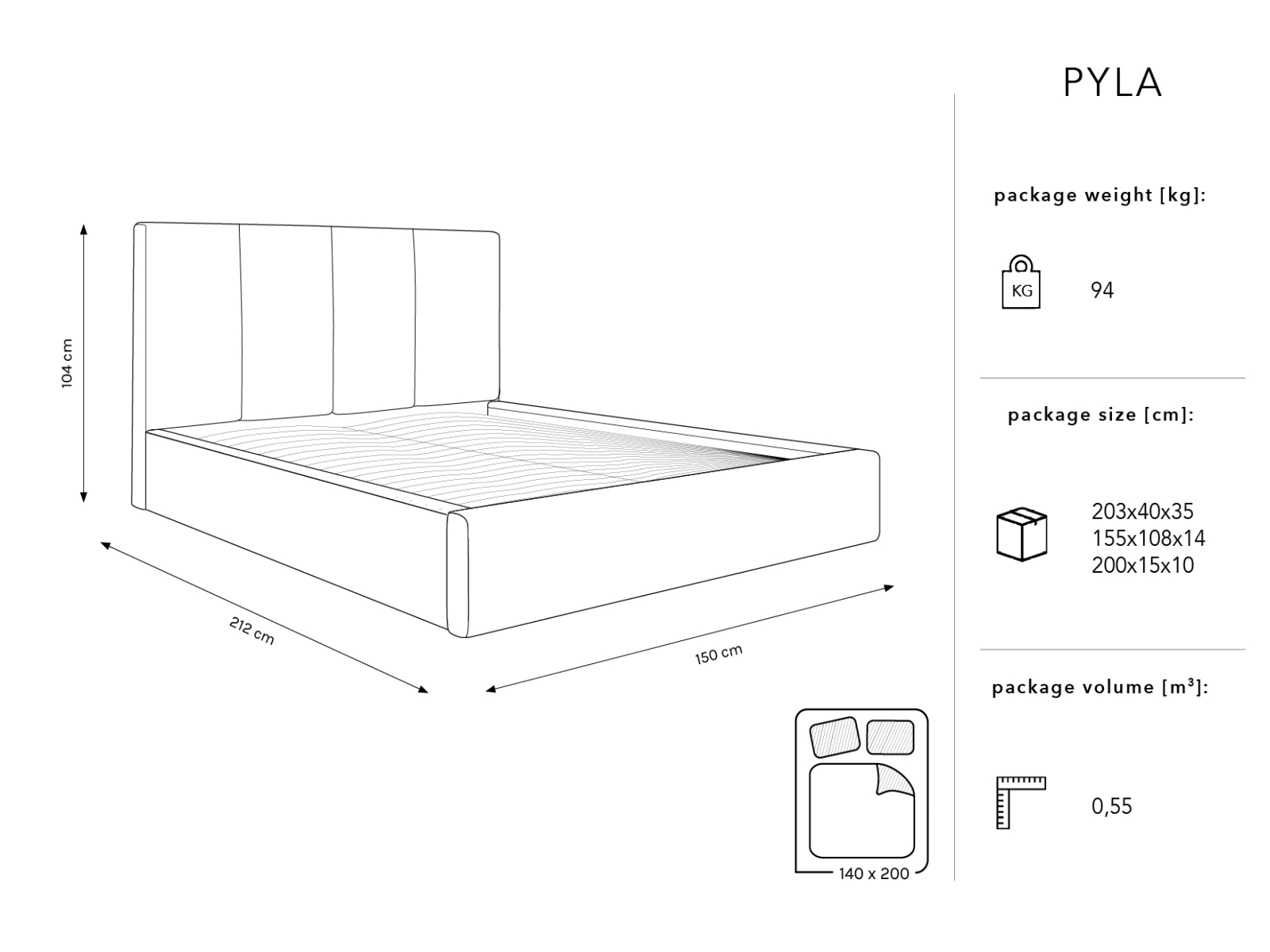 Micadoni Bett Pyla Samt Dunkelgrau 140x200