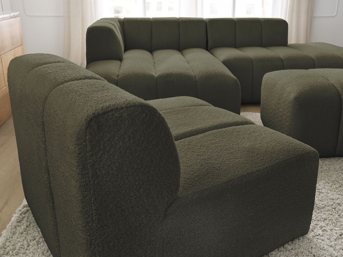 Bobochic Annecy Ecksofa mit Sofamodul und Pouf Bouclé-Stoff Grün Ecke links