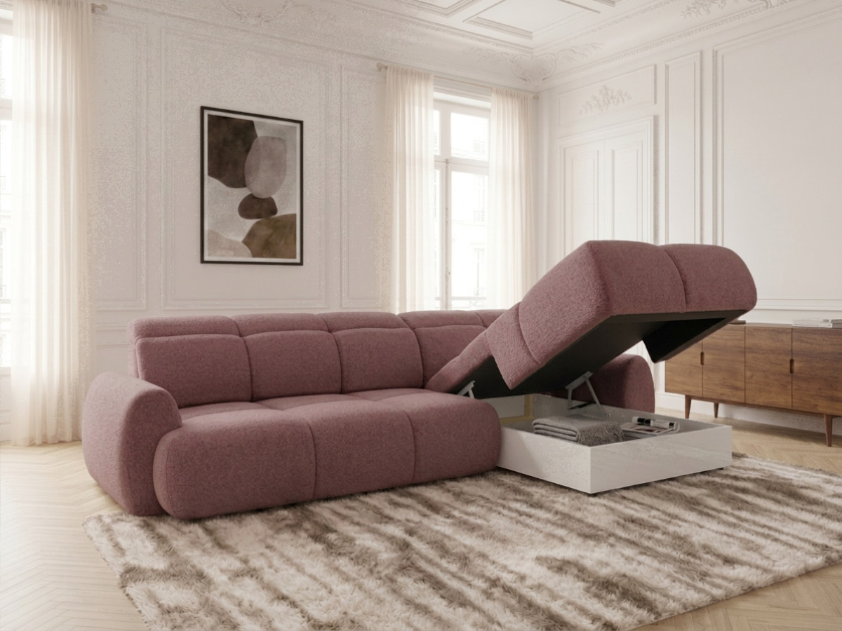 Bobochic Ruby Ecksofa mit Schlaffunktion und Bettkasten Chenille Rot Ecke rechts