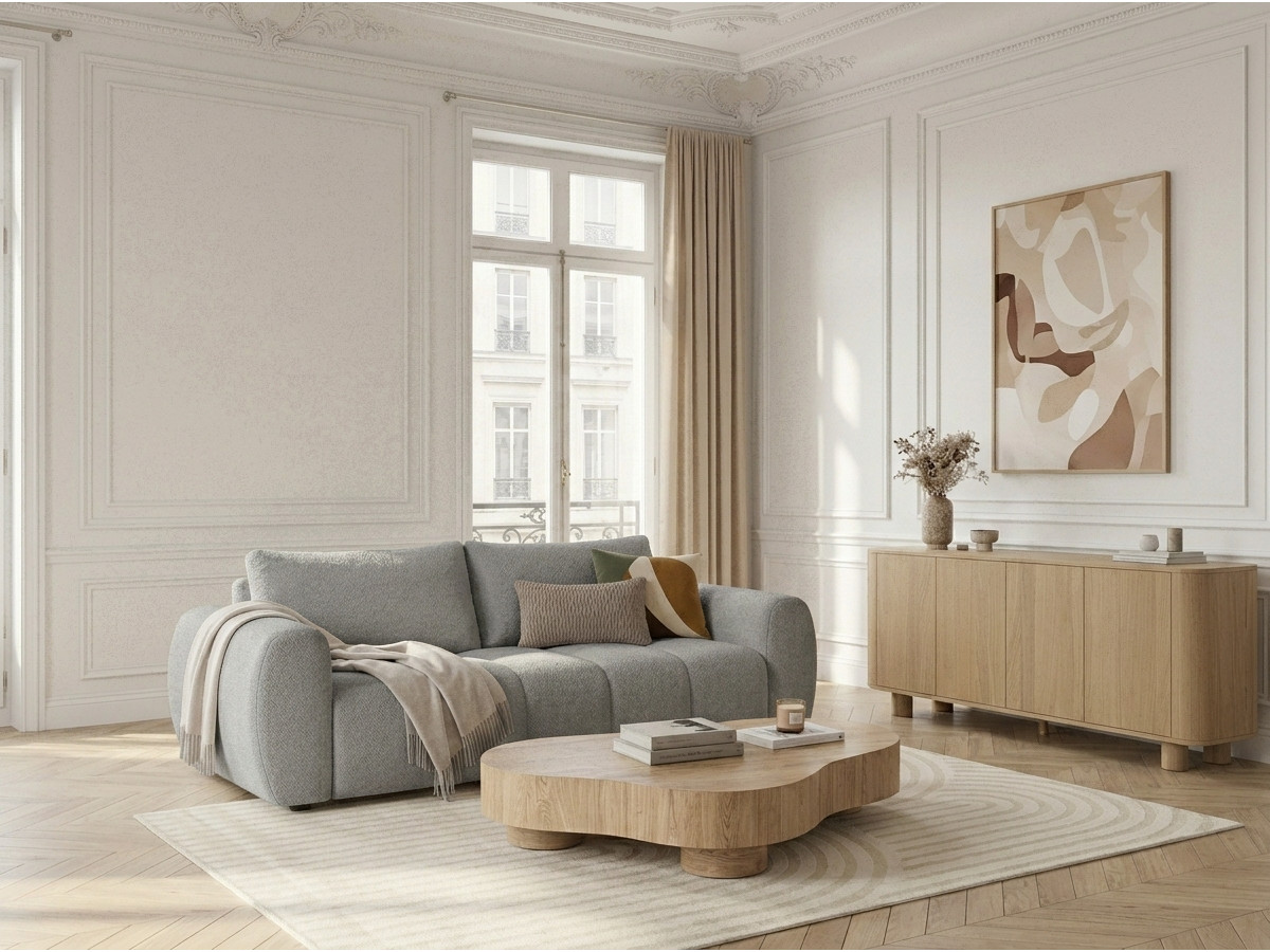 Bobochic Fuji Schlafsofa 3-Sitzer Stoff Hellgrau