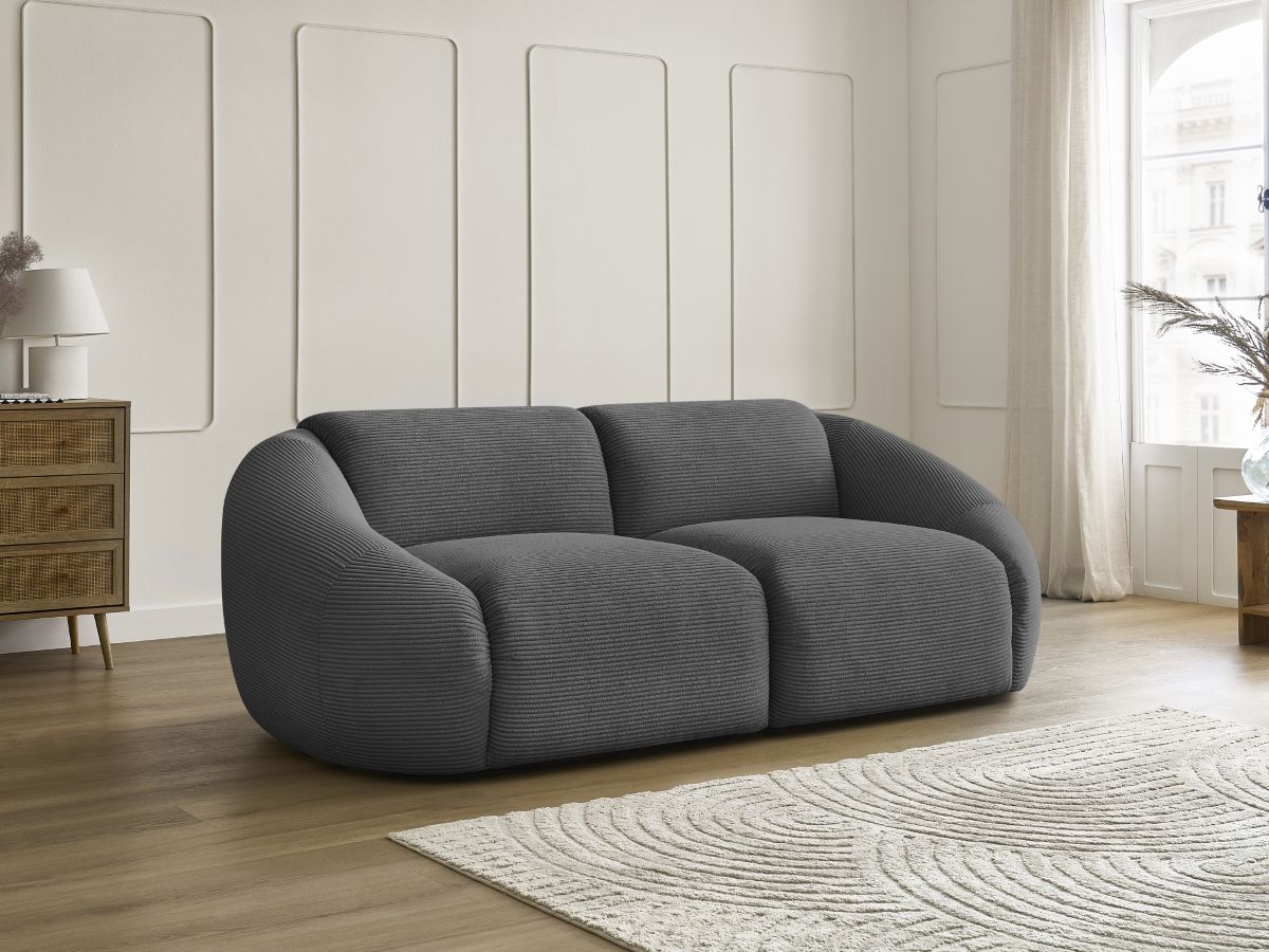 Bobochic Tina Sofa 2-Sitzer Cordsamt Dunkelgrau