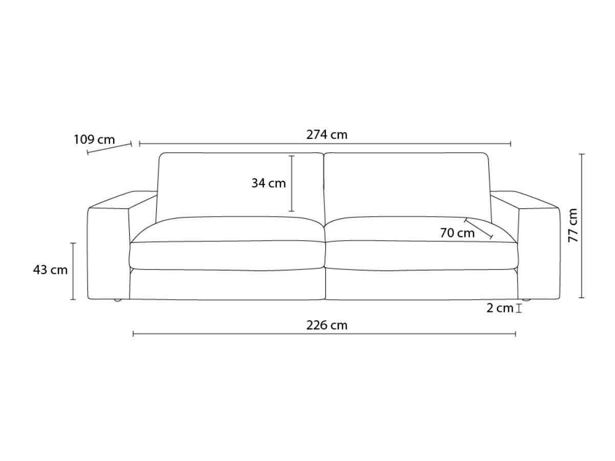 Bobochic Leonard Sofa 3-Sitzer 274 × 109 cm Strukturstoff Beige