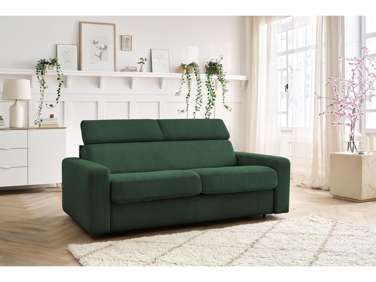 Bobochic Monaco Schlafsofa 3-Sitzer Cordsamt Grün, Liegefläche 160 × 190 cm