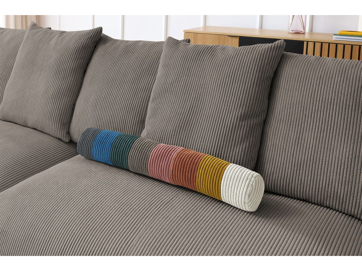 Bobochic Voltaire Ecksofa mit Pouf 322 × 268 cm Cordsamt Taupe Ecke rechts