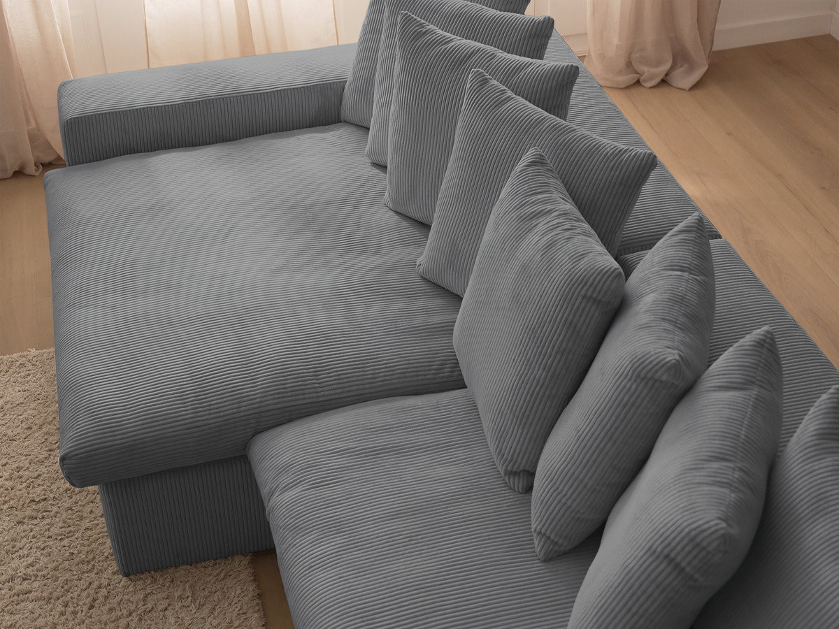 Bobochic Enore Ecksofa mit Pouf Cordsamt Dunkelgrau Ecke links