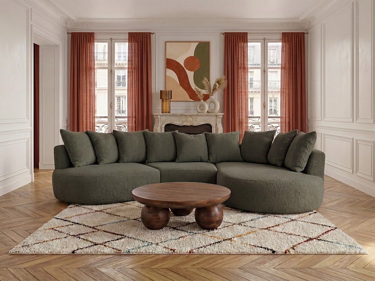 Bobochic Calypso Ecksofa Bouclé-Stoff Grün Ecke rechts