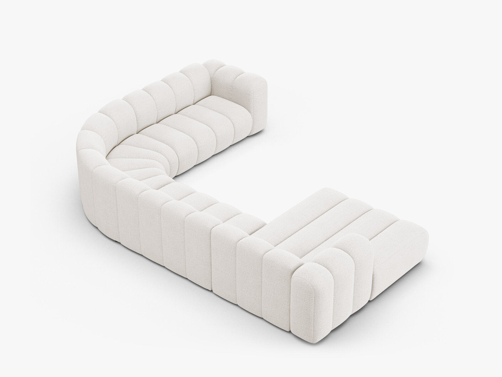 Micadoni Modulares Panorama Ecksofa Lupine 6-Sitzer Rechts Boucle Baloo Weiß