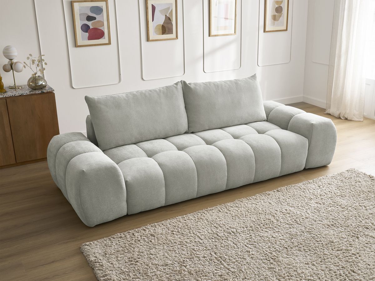 Bobochic Everest Sofa 3-Sitzer, 2 Kissen Strukturstoff Hellgrau
