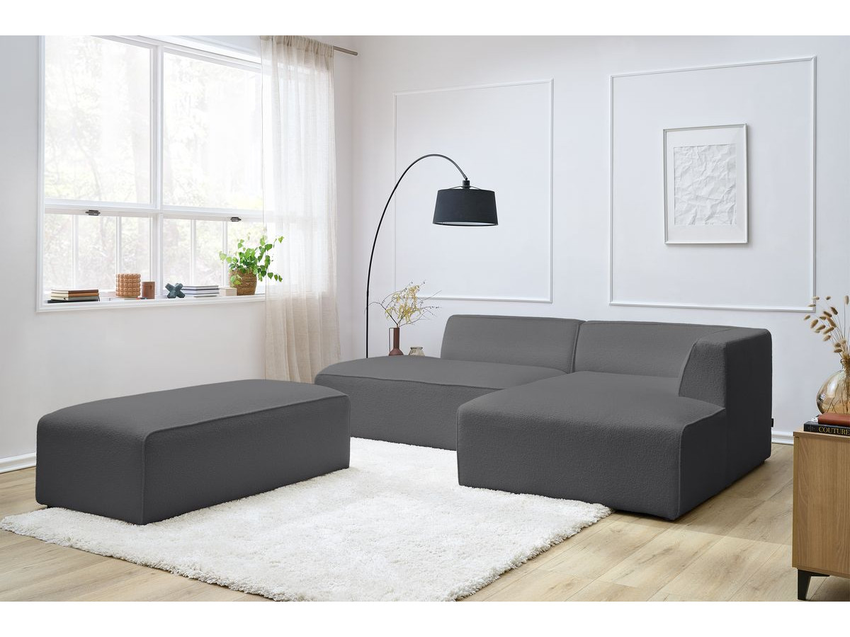 Bobochic Megeve Ecksofa mit Schlaffunktion und Pouf Bouclé-Stoff Dunkelgrau Ecke rechts