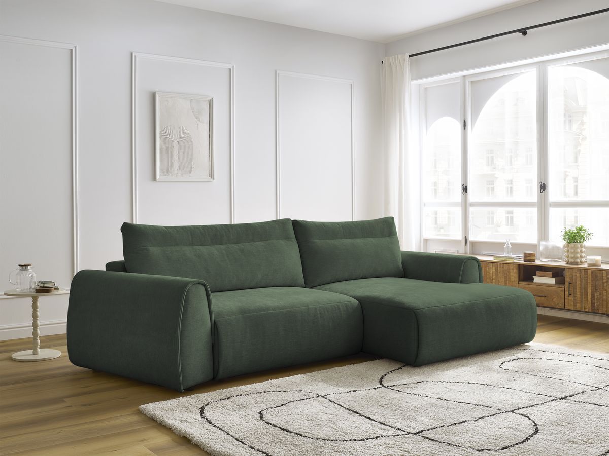 Bobochic Aden Ecksofa 293 × 152 cm Stoff Grün Ecke rechts