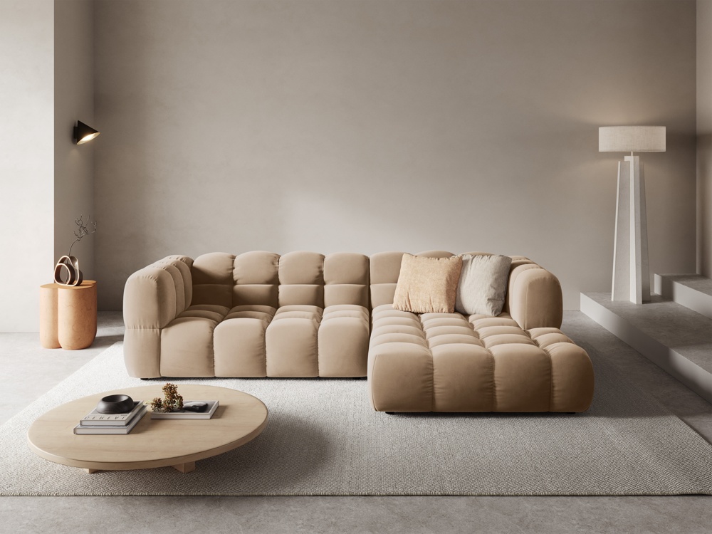 Cosmopolitan Design Ecksofa Sky 4-Sitzer mittlere Version Samt Casino Mandelbeige Rechts