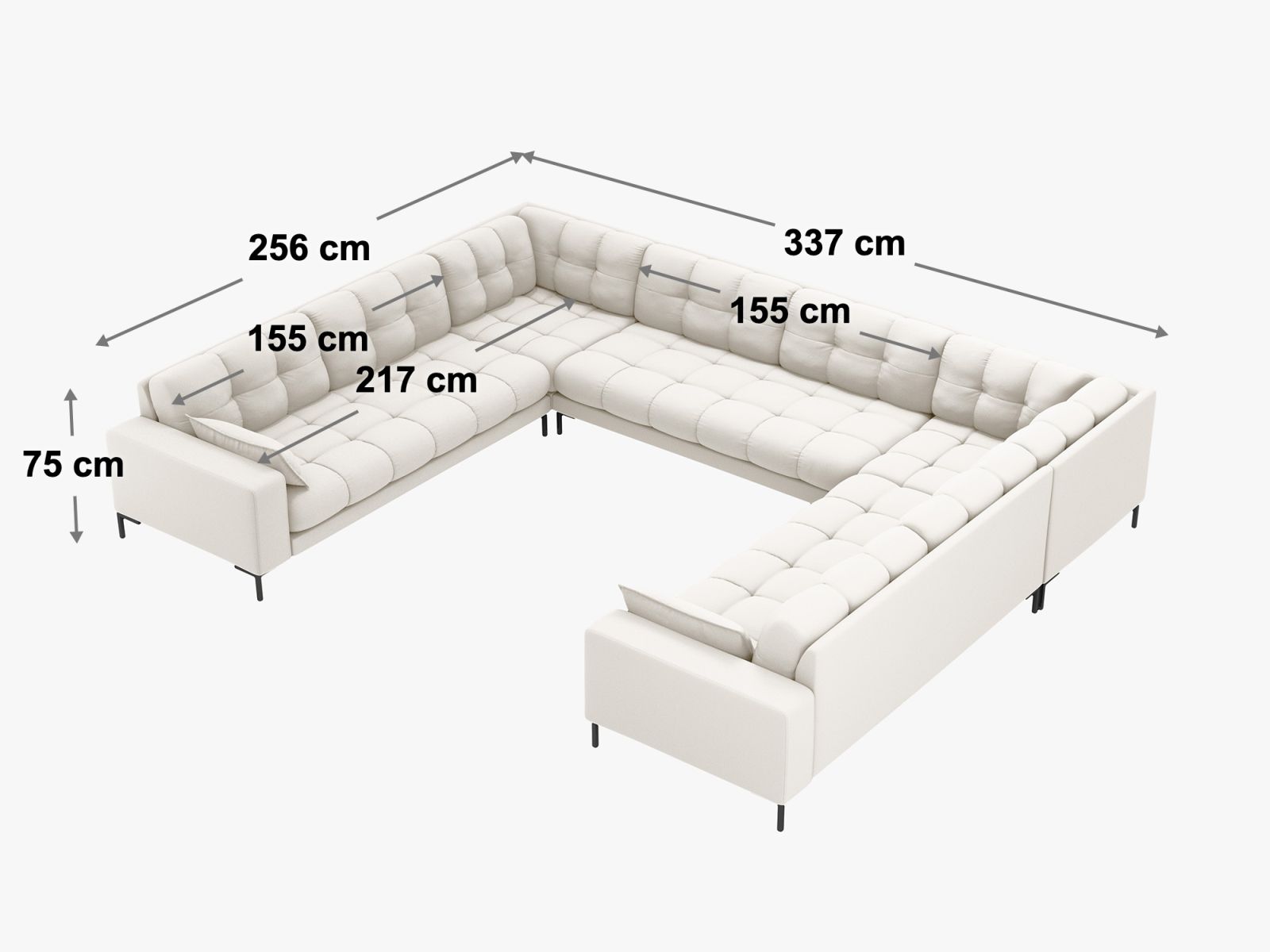 Micadoni Wohnlandschaft Mamaia 9-Sitzer Samt Bluvel Helles Beige schwarze Beine