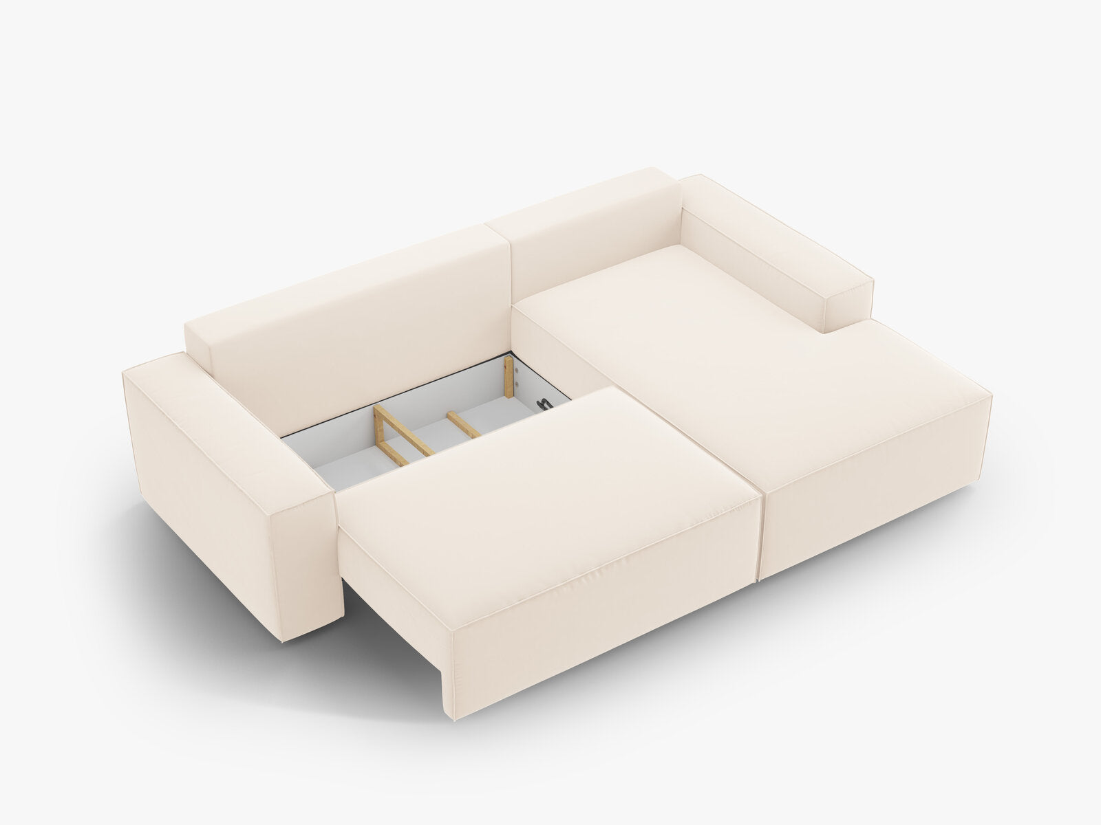 Micadoni Schlaf-Ecksofa Jodie 3-Sitzer Rechts Samt Helles Beige
