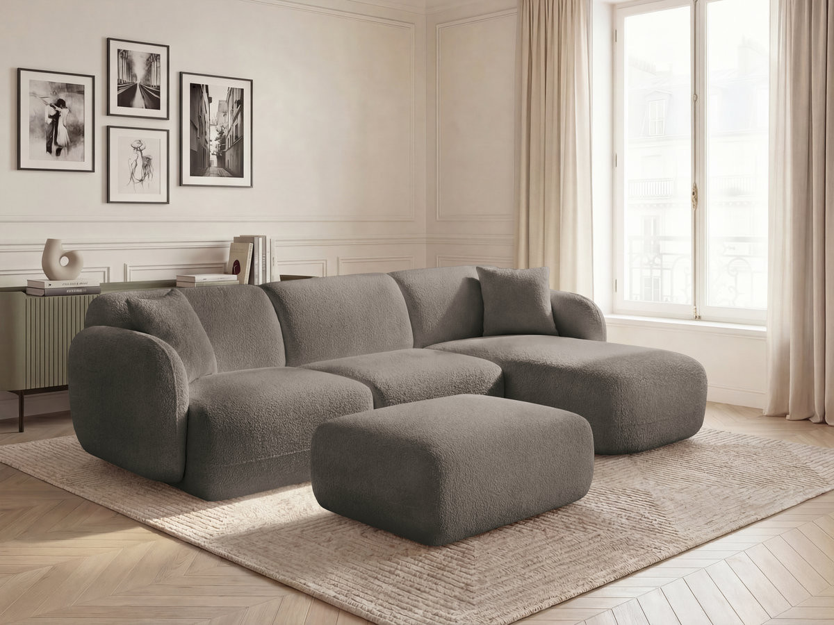 Bobochic Anda Ecksofa mit Pouf 292 × 163 cm Chenille Taupe Ecke rechts