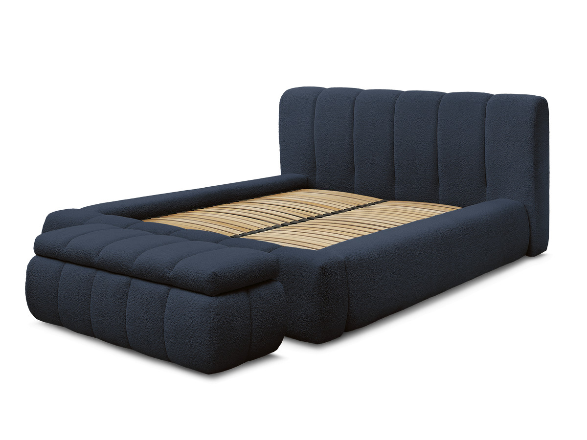 Bobochic Denali Polsterbett mit Bettkasten mit Bettbank Bouclé-Stoff Dunkelblau, Liegefläche 140 × 190 cm