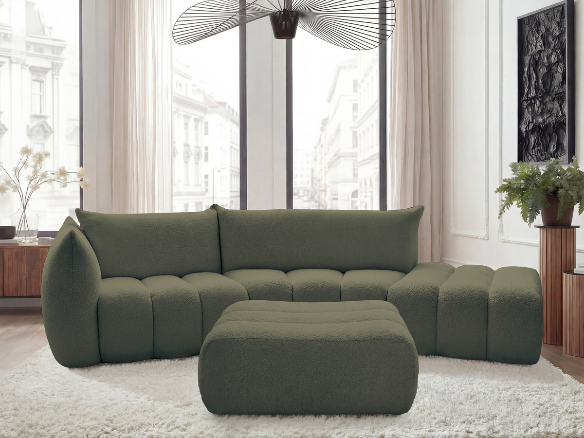 Bobochic Azra Ecksofa mit Pouf 325 × 112 cm Bouclé-Stoff Grün Ecke links