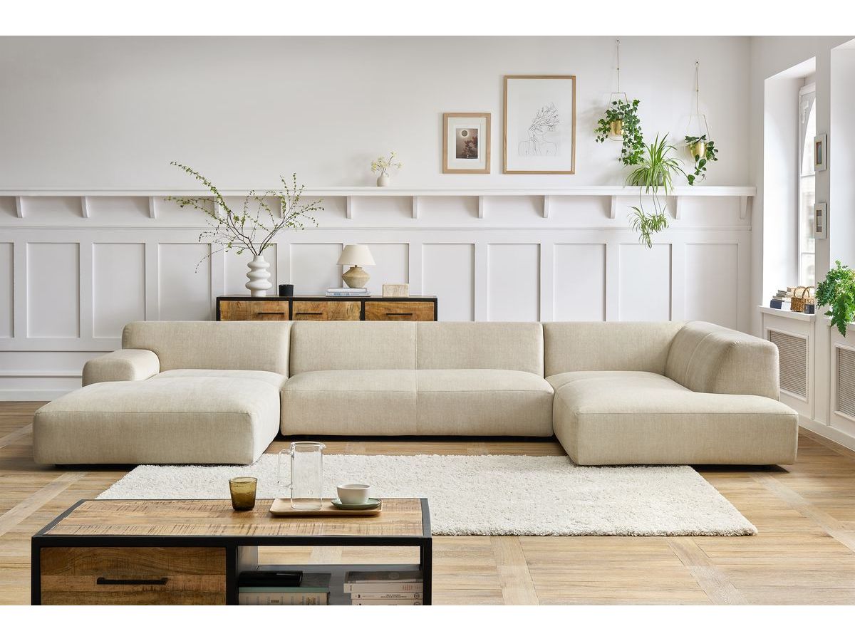 Bobochic Lavena Wohnlandschaft 399 × 220 cm Samt Beige Ecke links