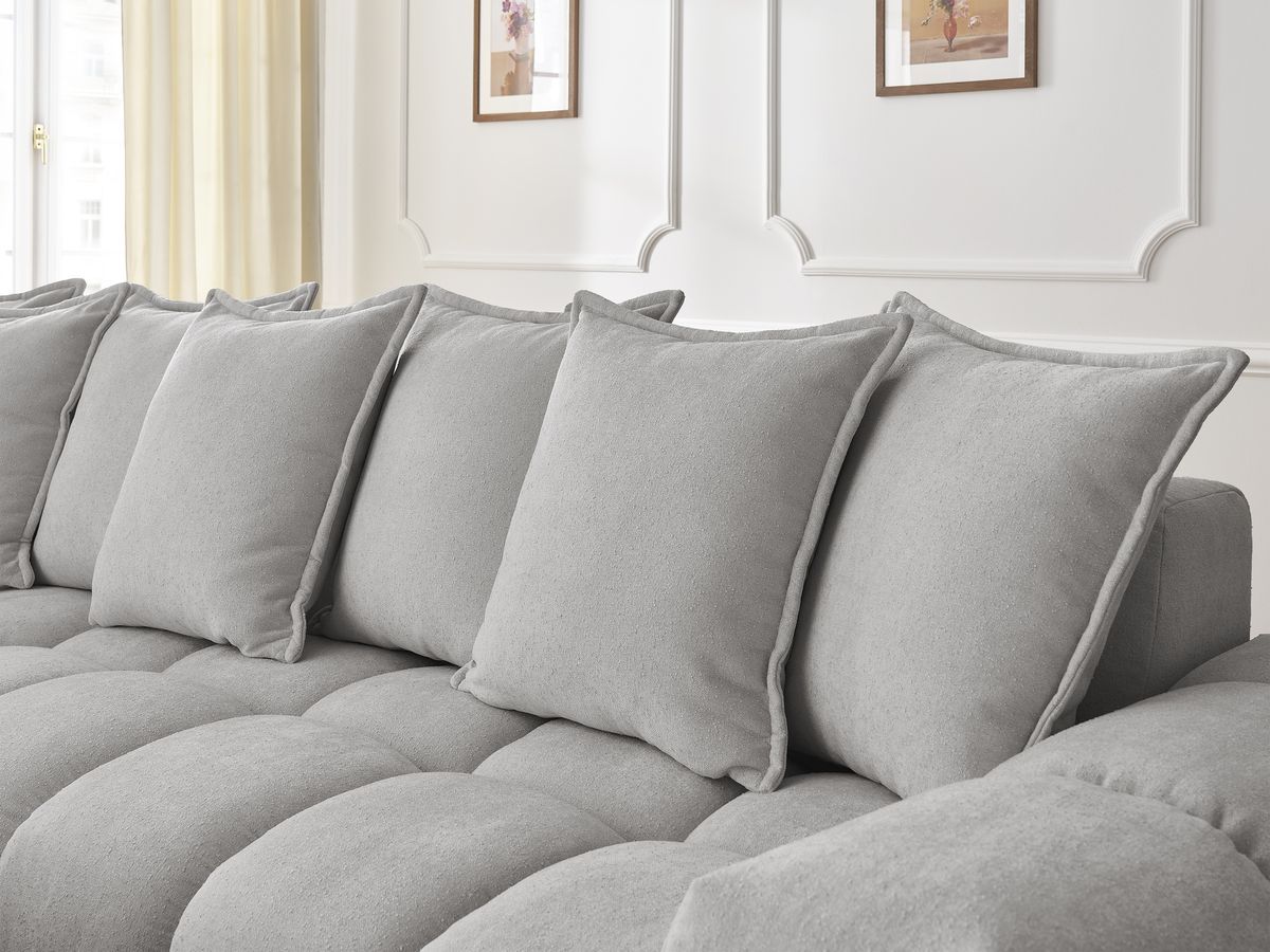 Bobochic Everest Ecksofa, 10 Kissen Strukturstoff Hellgrau Ecke links